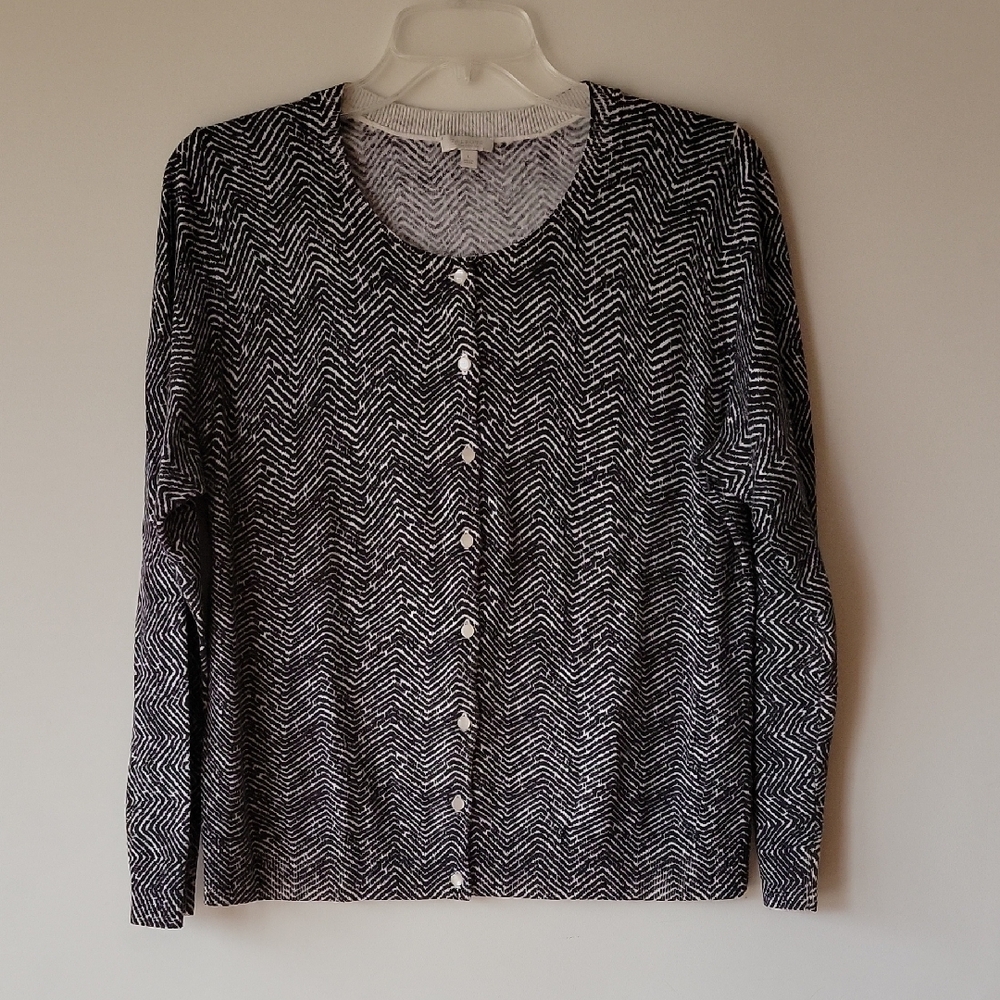 Talbots Black and White Zigzag Cardigan